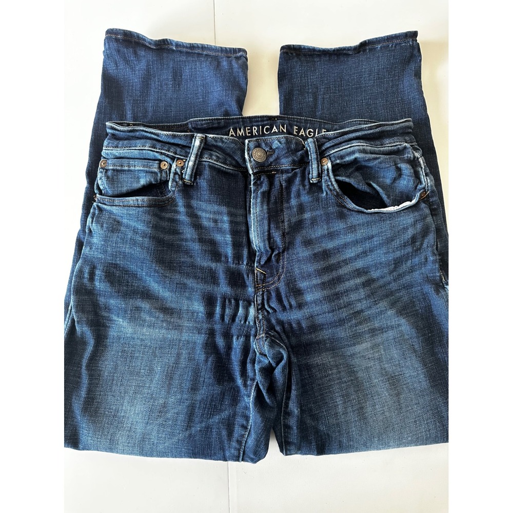 American Eagle Airflex+ Original Straight Jeans Mens 33x30 Dark Wash Blue Denim